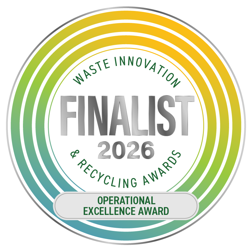 2026 Waste Innovation and Recycling Awards finalist badge for Operational Excellence Award