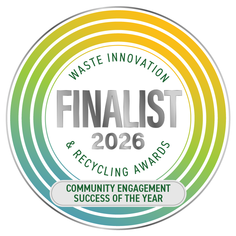 2026 Waste Innovation and Recycling Awards finalist badge for Community Engagement Success of the Year