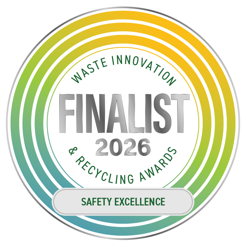 2026 Waste Innovation and Recycling Awards finalist badge for Safety Excellence